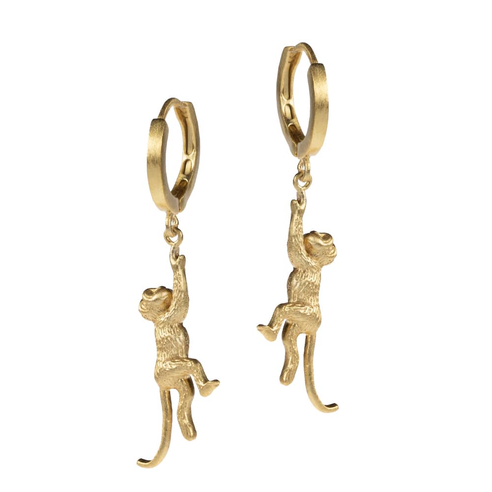 Oorringetjes met hangend aapje in goud of zilver (Tijdelijk uitverkocht) - Goud